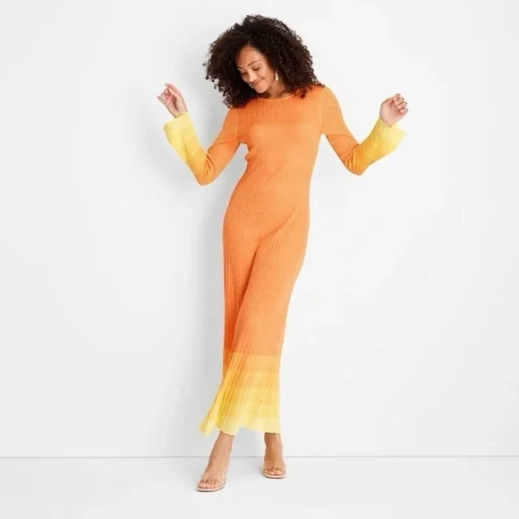 Women's Long Sleeve Open Back Maxi Dress - Future Collective Orange Ombre - Picture 4 of 14